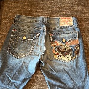 True Religion JOEY Rare Embroidered Samurai Pocket Mens Size 36 30 Inseam